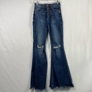 Attard State Jeans Womens 27 Button Fly High Rise Flare Distressed 28 x 32